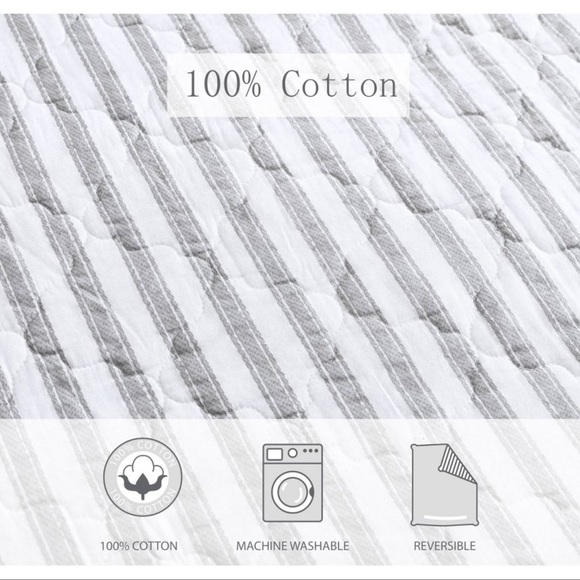 100% Cotton Stone Cottage King Quilt (Gray/White Stripe) - Picture 8 of 8